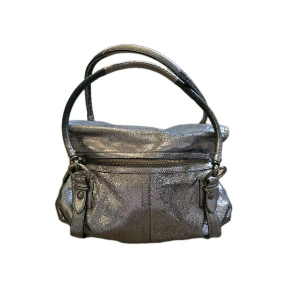 Coach Ltd Ed Hamptons Metallic Flap LG Carryall Tote Bag Satchel Silver RARE EUC - Picture 8 of 16